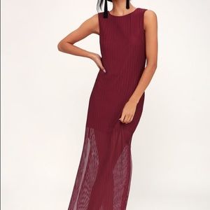 Lulu’s Burgundy Sleeveless Mesh Midi Dress